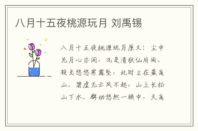 八月十五夜桃源玩月 刘禹锡