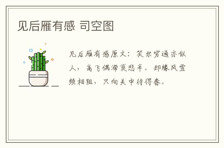 见后雁有感 司空图
