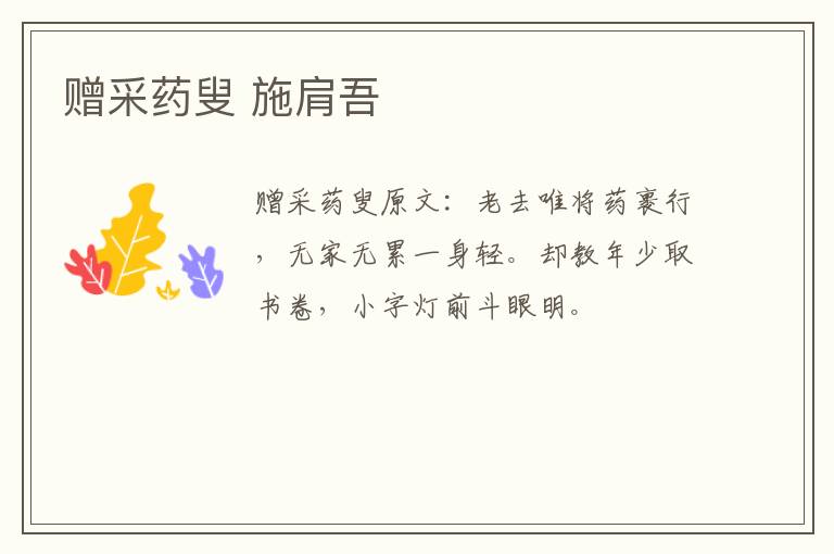 赠采药叟 施肩吾
