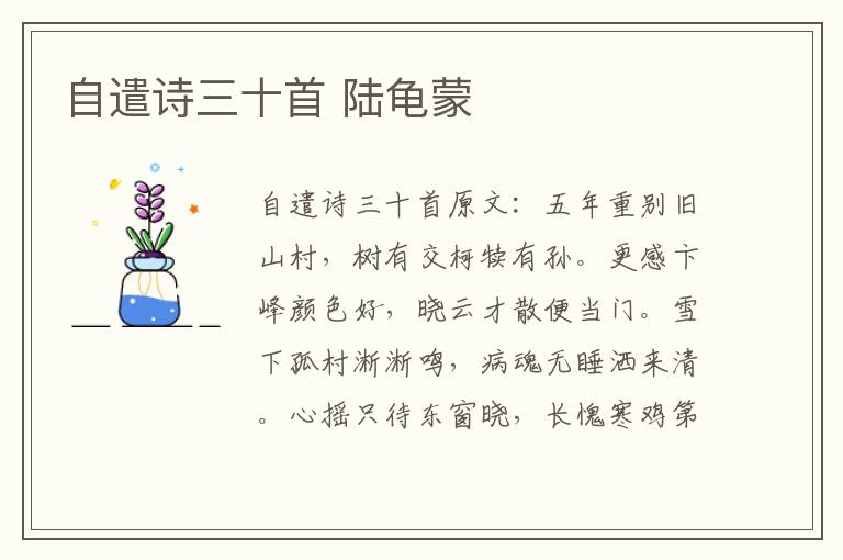 自遣诗三十首 陆龟蒙