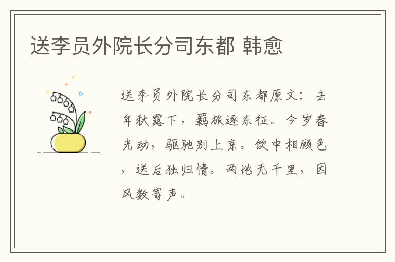 送李员外院长分司东都 韩愈