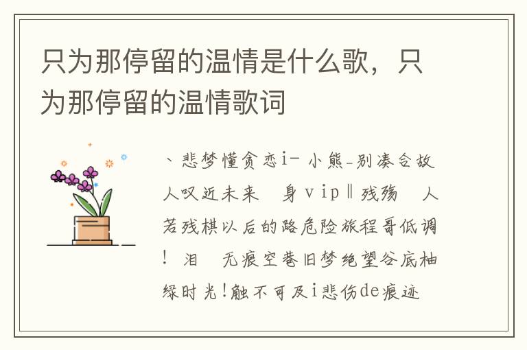 只为那停留的温情是什么歌，只为那停留的温情歌词