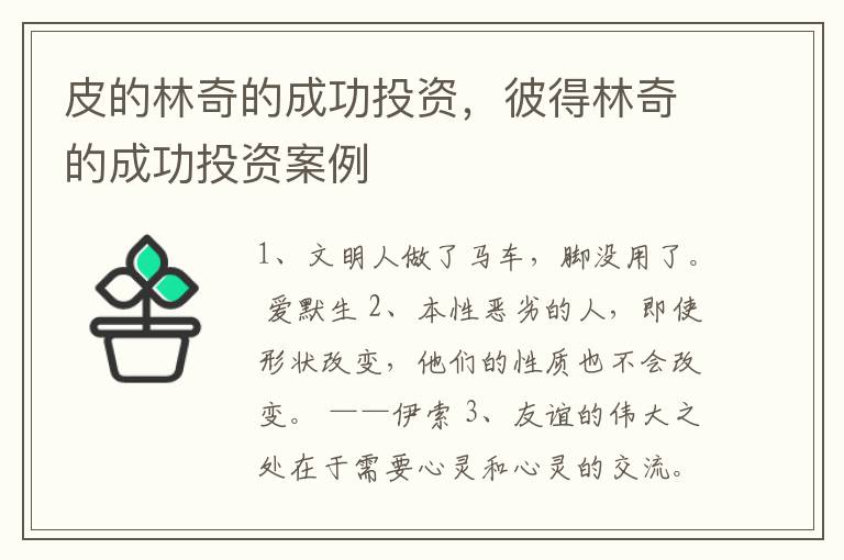 皮的林奇的成功投资，彼得林奇的成功投资案例