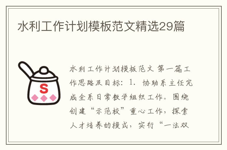 水利工作计划模板范文精选29篇