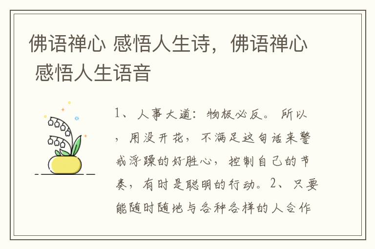 佛语禅心 感悟人生诗，佛语禅心 感悟人生语音