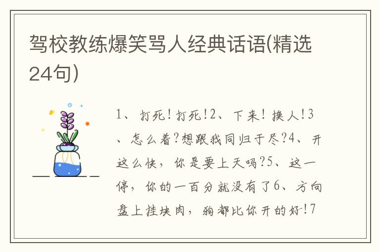 驾校教练爆笑骂人经典话语(精选24句)