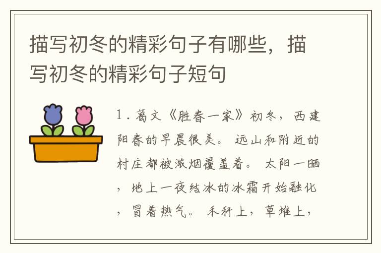 描写初冬的精彩句子有哪些，描写初冬的精彩句子短句