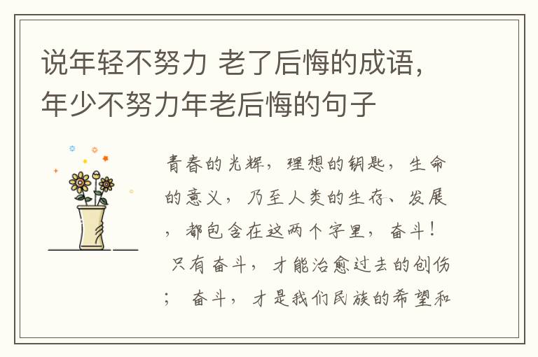 说年轻不努力 老了后悔的成语，年少不努力年老后悔的句子