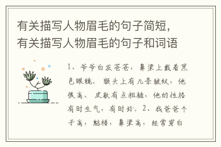 有关描写人物眉毛的句子简短，有关描写人物眉毛的句子和词语