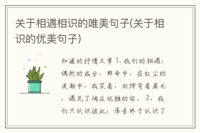 关于相遇相识的唯美句子(关于相识的优美句子)