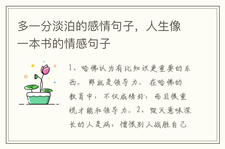多一分淡泊的感情句子,人生像一本书