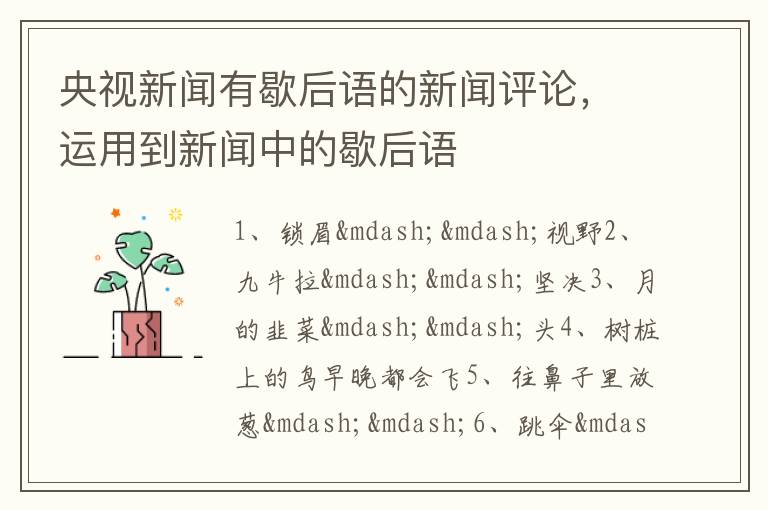 央视新闻有歇后语的新闻评论，运用到新闻中的歇后语