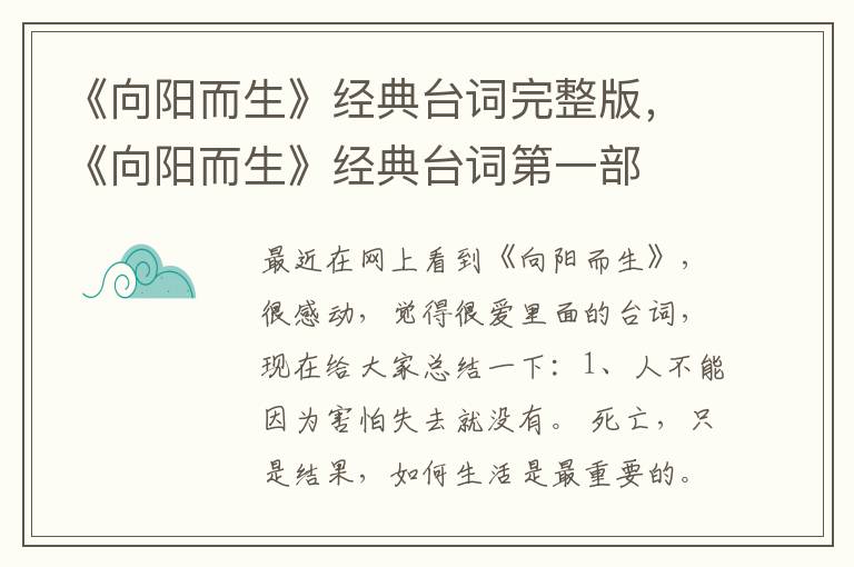 《向阳而生》经典台词完整版，《向阳而生》经典台词第一部