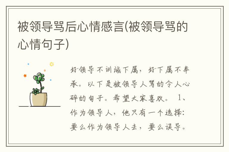 被领导骂后心情感言(被领导骂的心情句子)