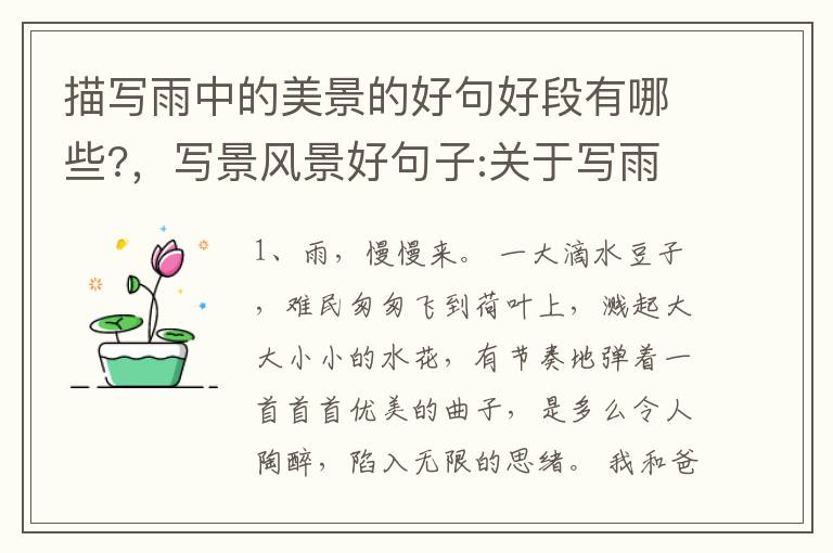 描写雨中的美景的好句好段有哪些?，写景风景好句子:关于写雨的优美好