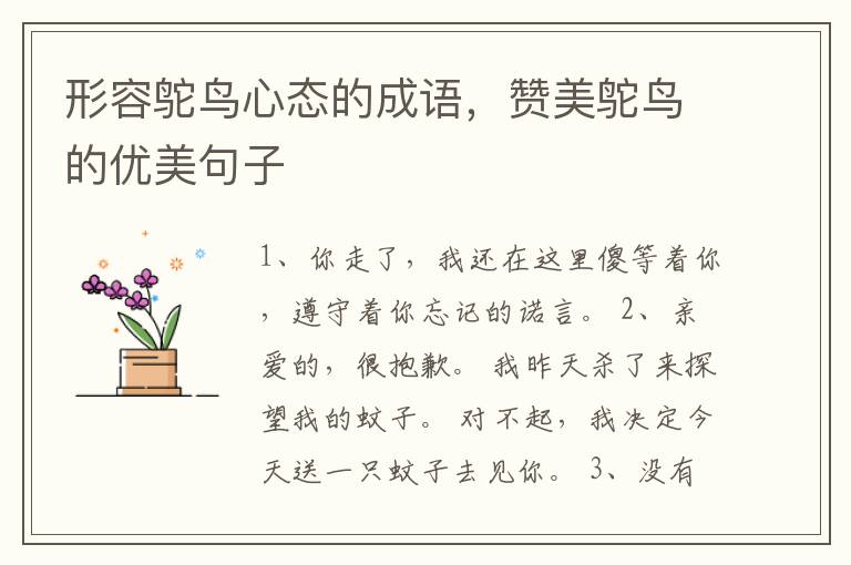 形容鸵鸟心态的成语，赞美鸵鸟的优美句子