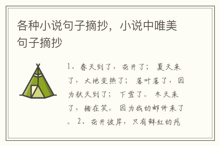 各种小说句子摘抄，小说中唯美句子摘抄
