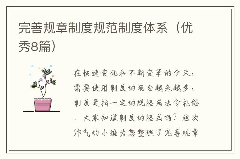 完善规章制度规范制度体系（优秀8篇）