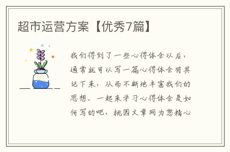 超市运营方案【优秀7篇】