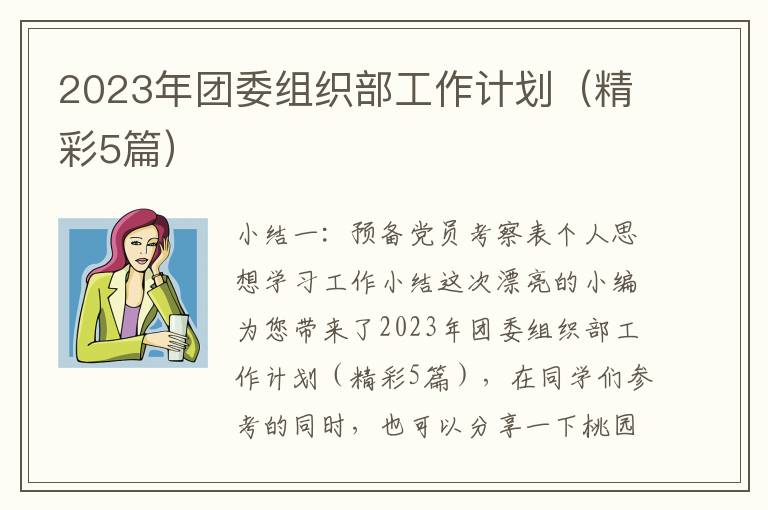 2023年团委组织部工作计划（精彩5篇）