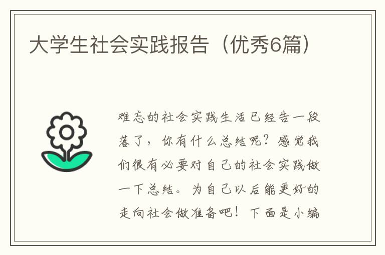大学生社会实践报告（优秀6篇）
