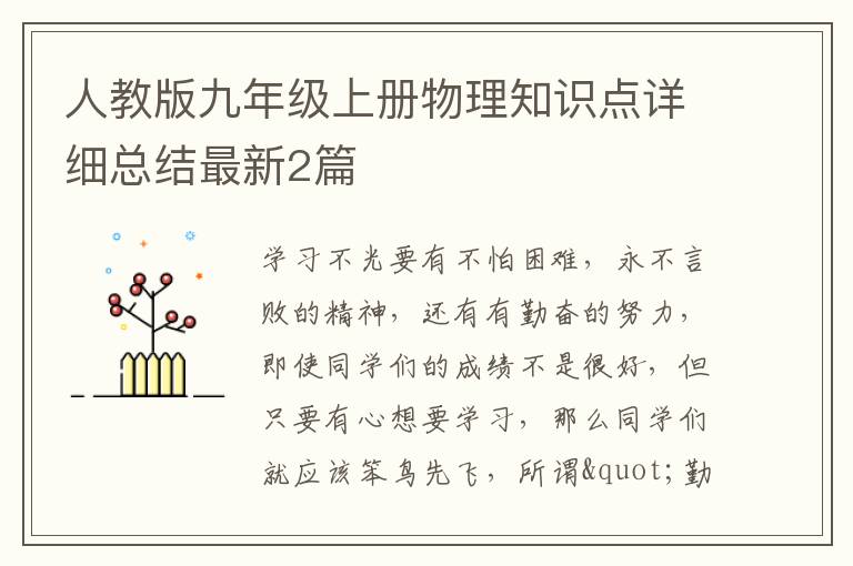 人教版九年级上册物理知识点详细总结最新2篇