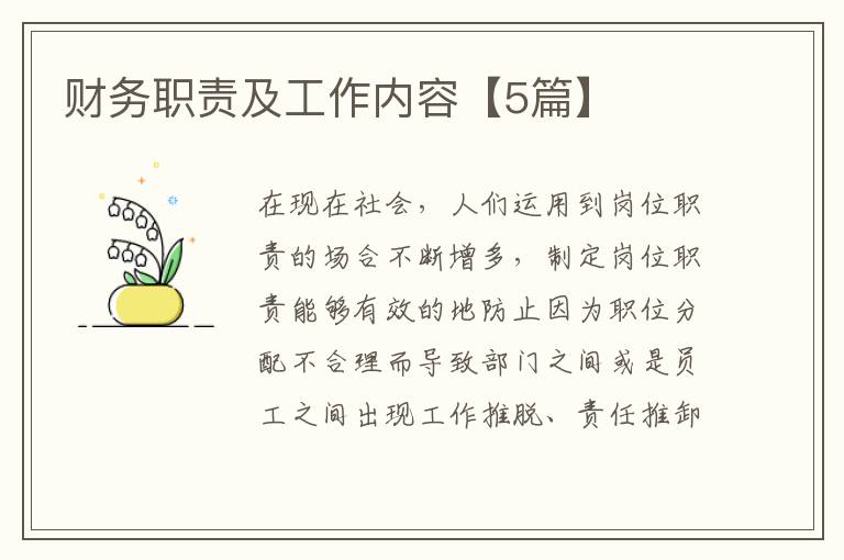 财务职责及工作内容【5篇】