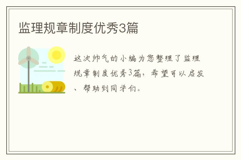 监理规章制度优秀3篇