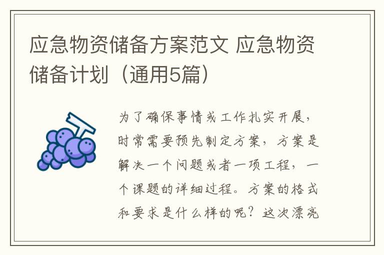 应急物资储备方案范文 应急物资储