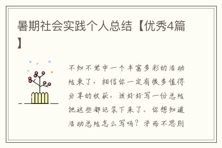 暑期社会实践个人总结【优秀4篇】