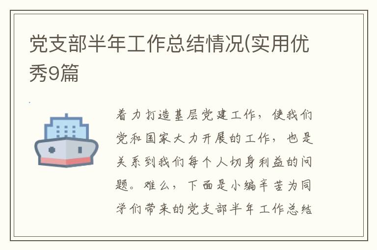 党支部半年工作总结情况(实用优秀9篇
