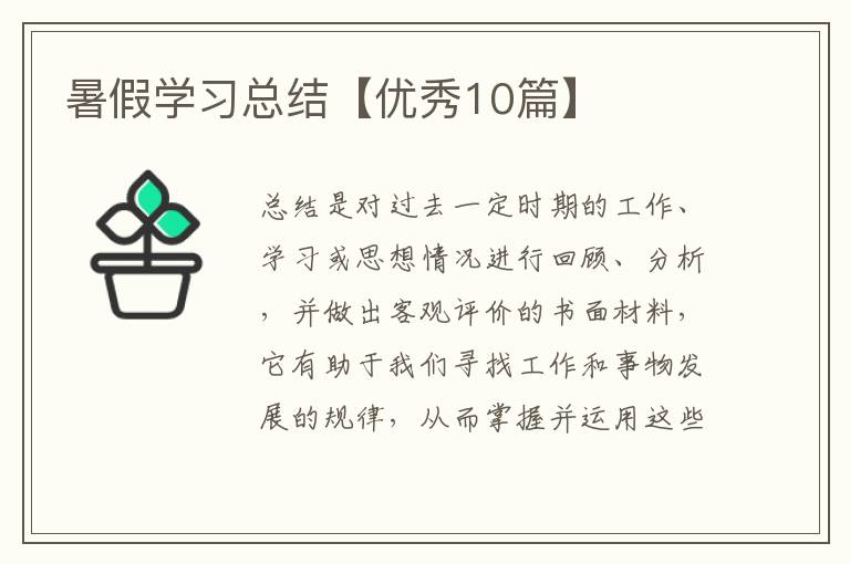 暑假学习总结【优秀10篇】