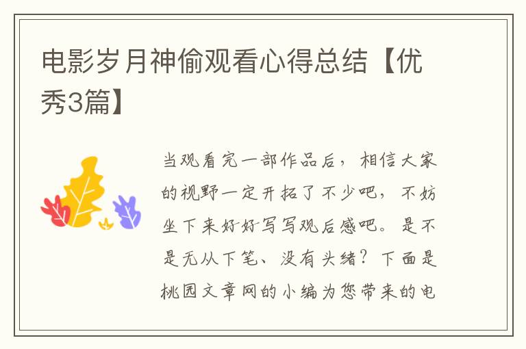 电影岁月神偷观看心得总结【优秀3篇】