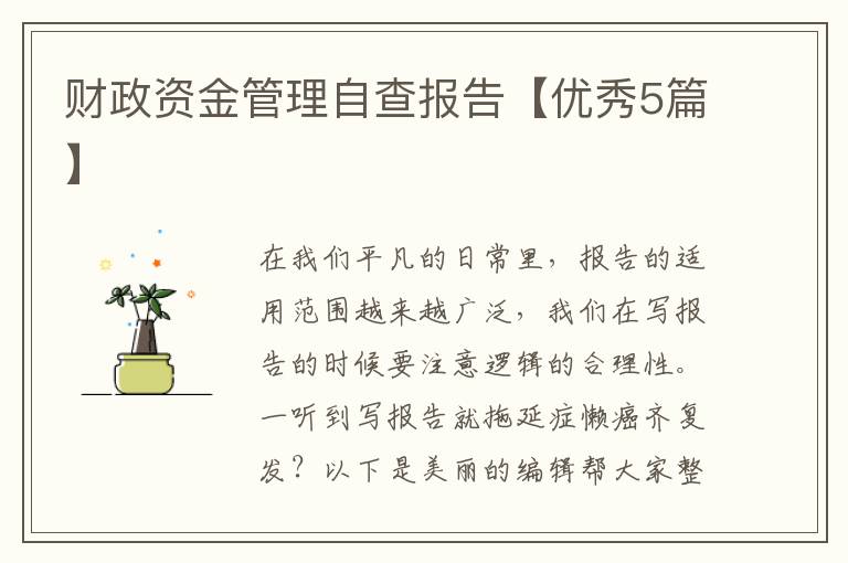 财政资金管理自查报告【优秀5篇】