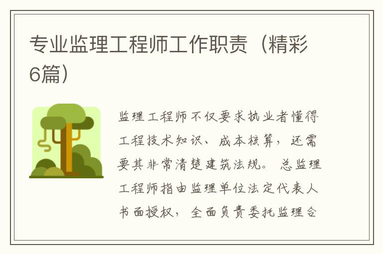 专业监理工程师工作职责（精彩6篇）